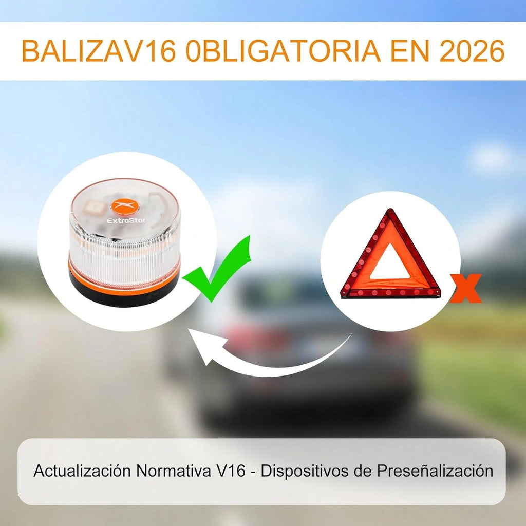 HIBRON EXTRASTAR Luz Emergencia Baliza V16 Homologada DGT Con Geolocalización, Baliza Coche Conectada DGT 3.0, Datos Incluidos Hasta 12/2038