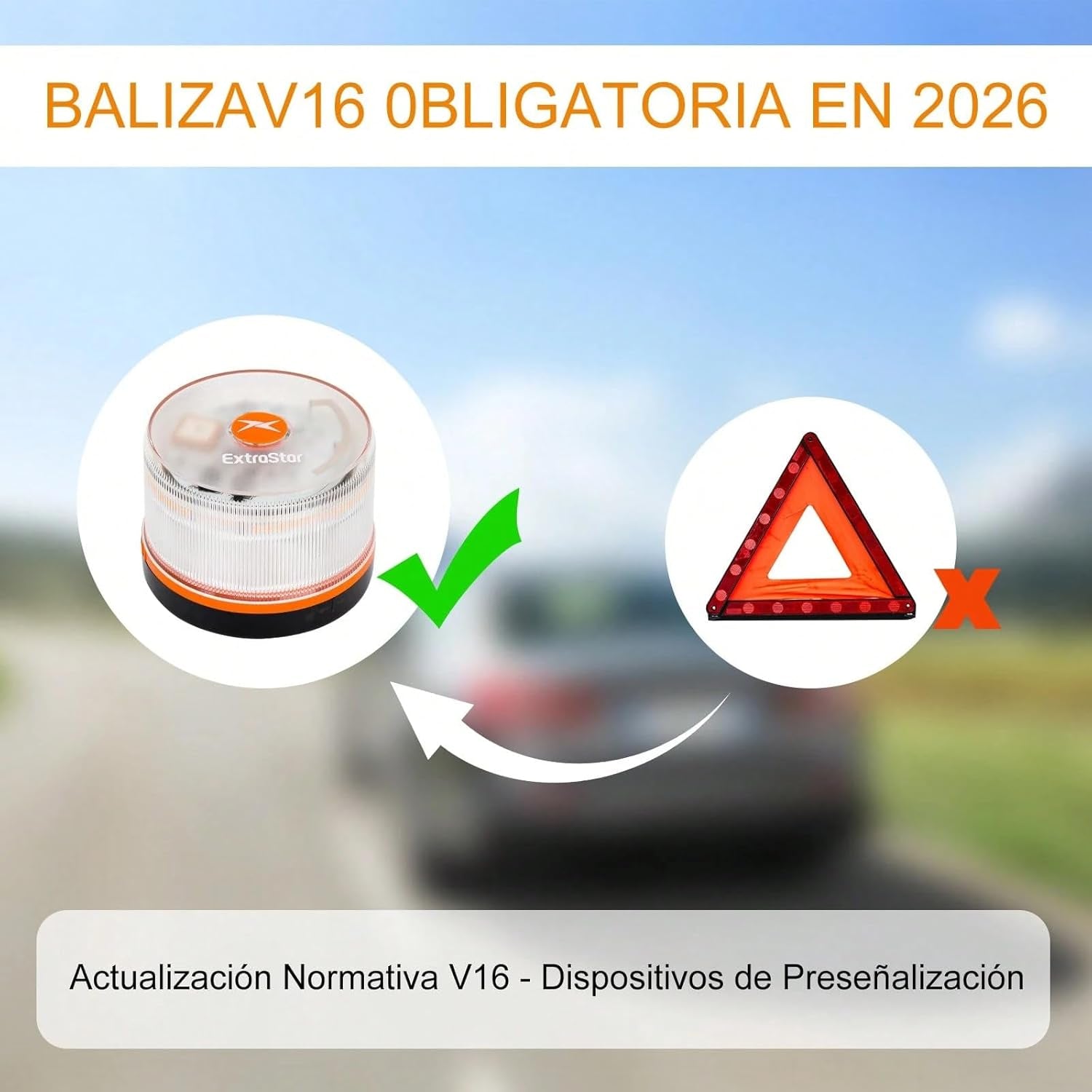 HIBRON EXTRASTAR Luz Emergencia Baliza V16 Homologada DGT Con Geolocalización, Baliza Coche Conectada DGT 3.0, Datos Incluidos Hasta 12/2038